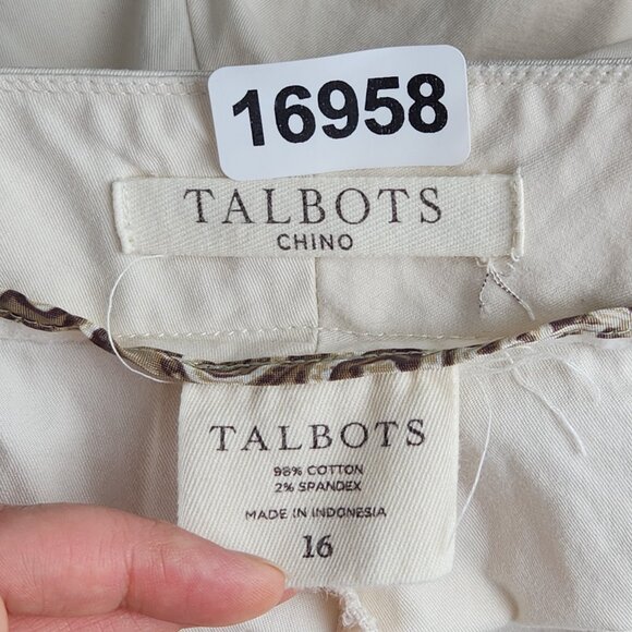 Talbots Pants Womens 16 Cream Chino Crop High Rise Flat Front Straight Leg Capri - Picture 9 of 10